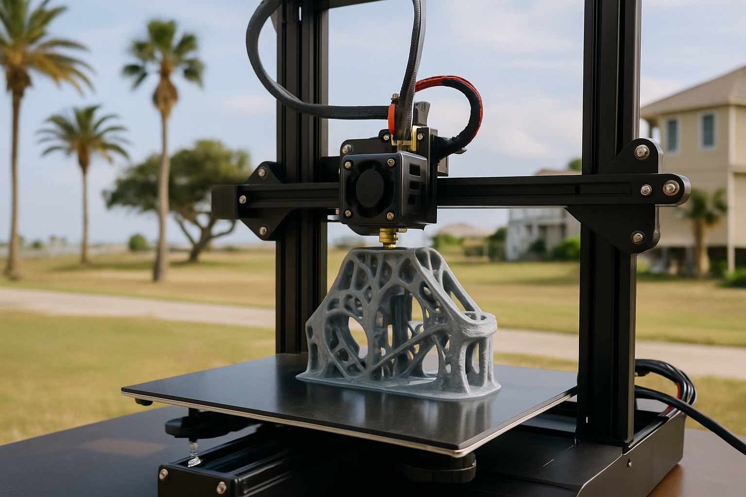 A 3D printer creating a complex prototype