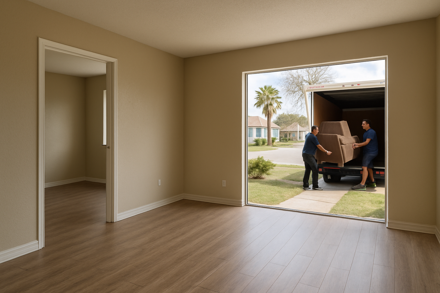Freshly cleared apartment interior with clean swept floors and empty rooms, ready for make-ready work after a professional cleanout.
