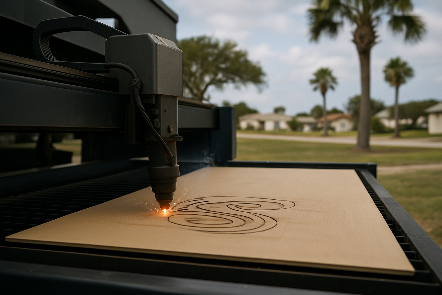 Laser cutting machine in action