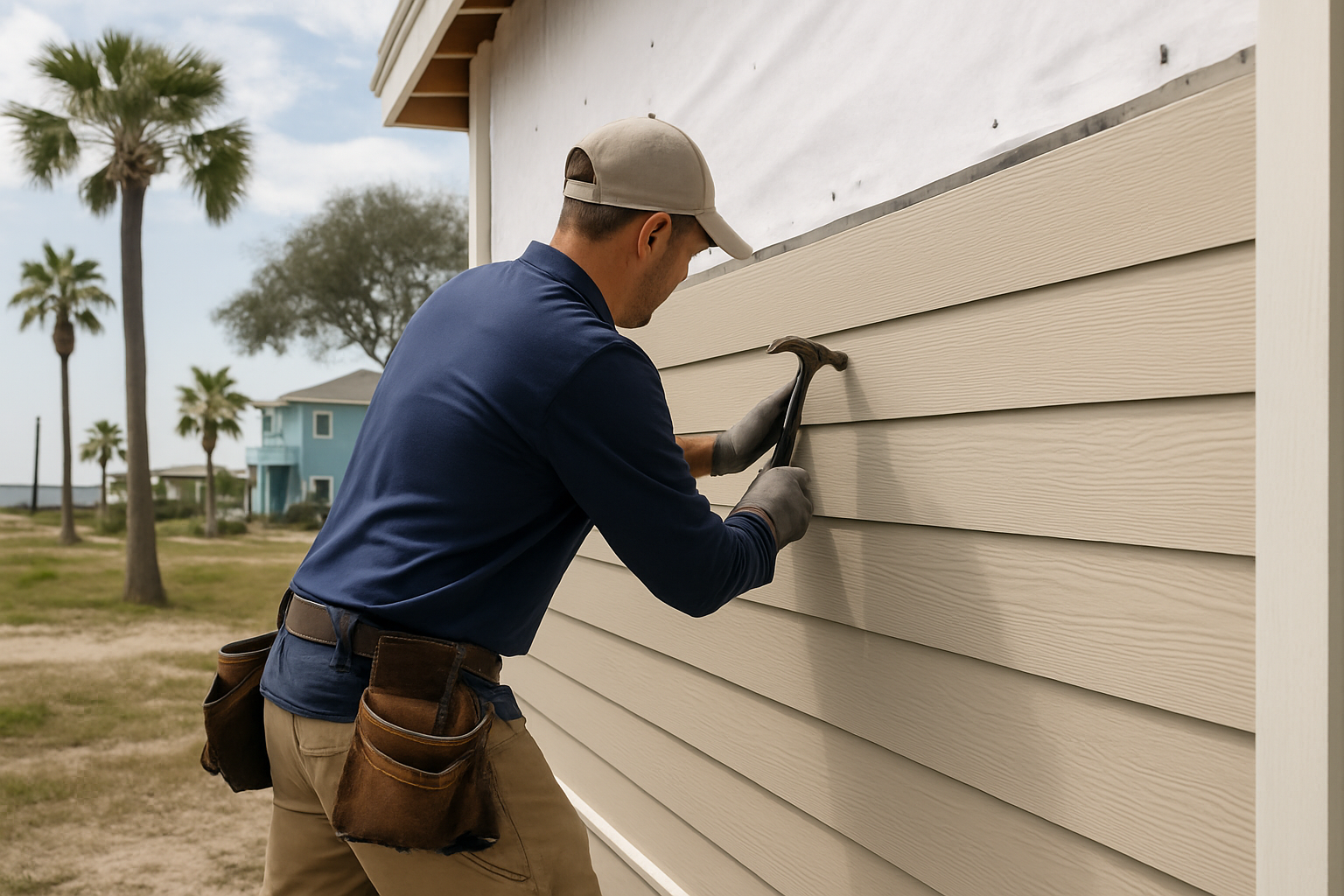 Professional siding installation on a coastal home